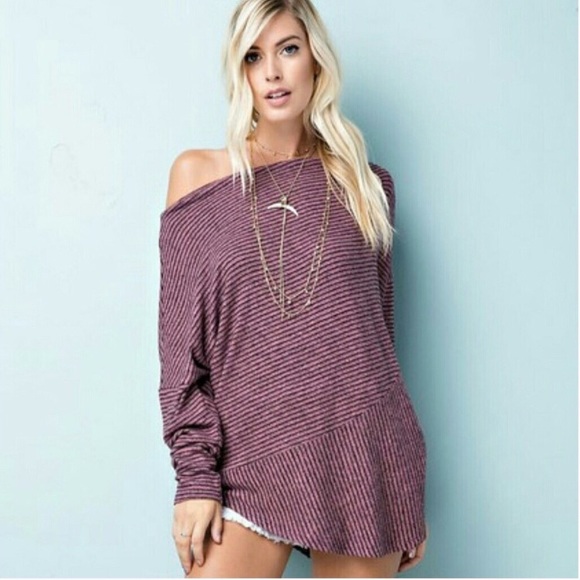 HP 🎉 • Dusty Rose Striped Knit Boat Neck Tunic - Picture 2 of 2